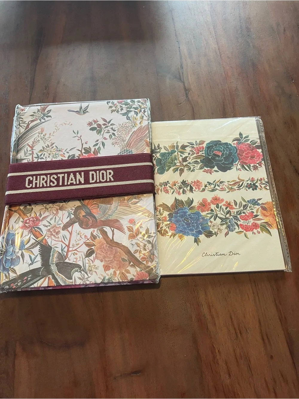 Christian Dior Floral Notebook Set with Burgundy Logo Band
